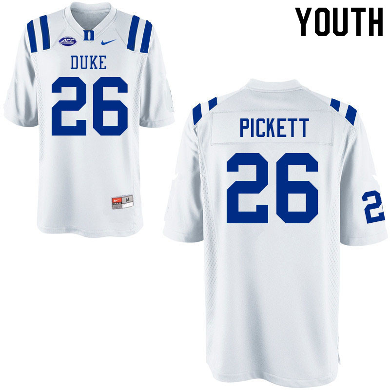 Youth #26 Joshua Pickett Duke Blue Devils College Football Jerseys Sale-White - Click Image to Close